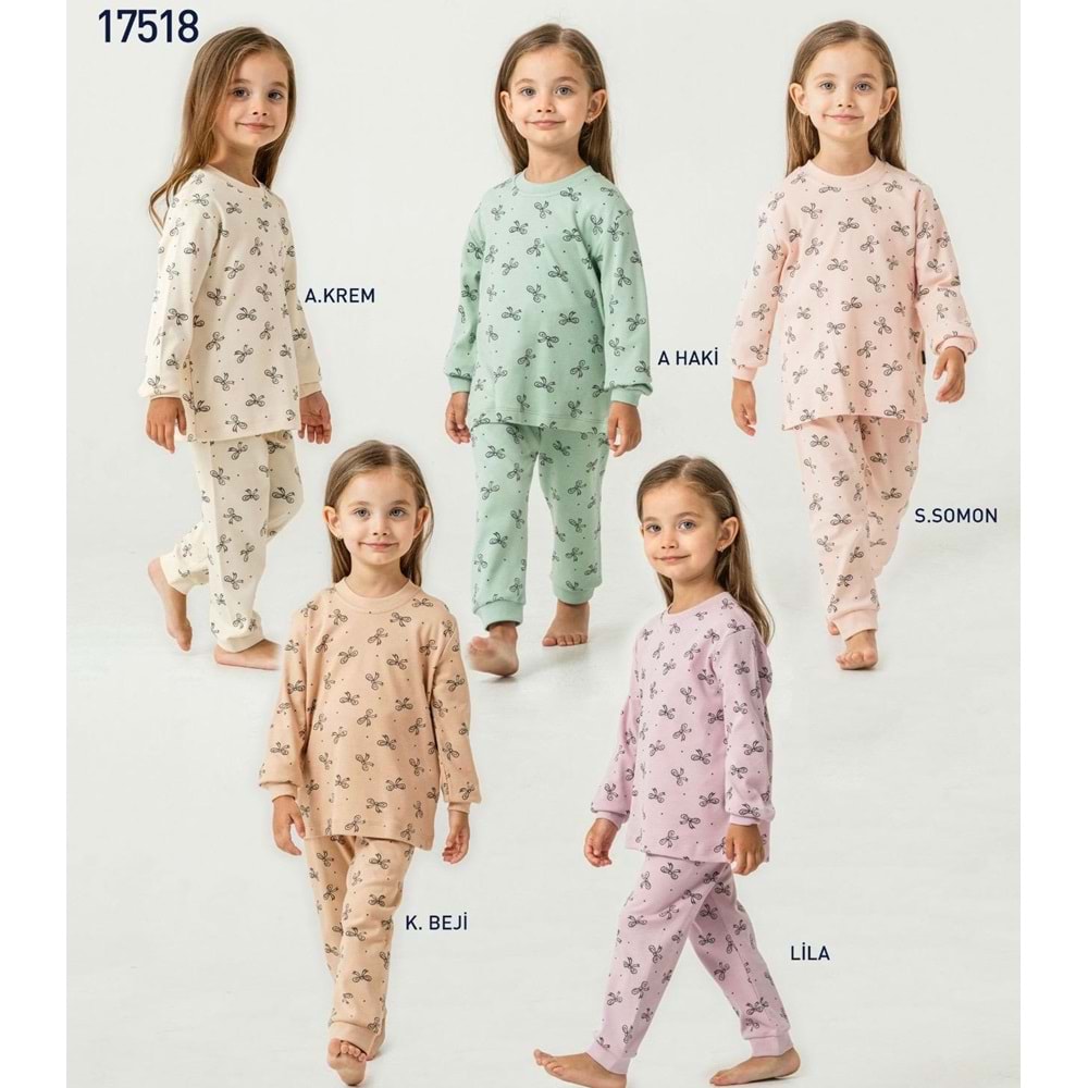Miniworld Kız 3-6 Yaş Fiyonk Baskılı Sıfır Yaka Pijama Takımı-17518175 - LİLA