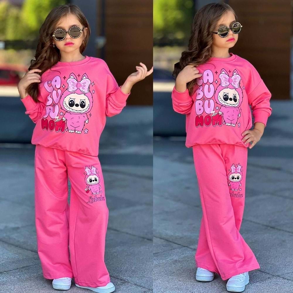 3-10 Yaş Labubu Kız İkili Takım- 6438245 - PEMBE