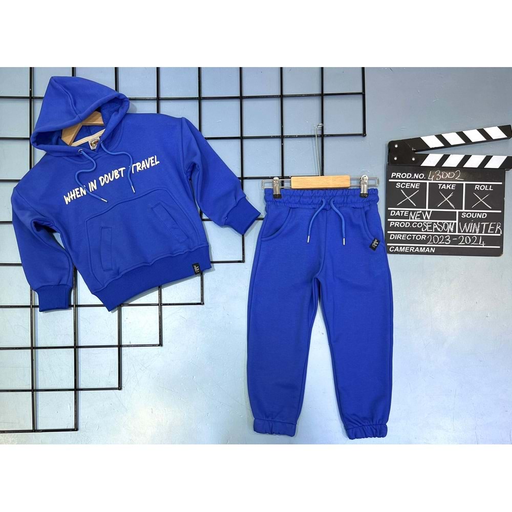 Jelibom Travel Baskılı 3 İplik 3-10 Yaş Erkek İkili Takım-43002250 - SAKS MAVİSİ