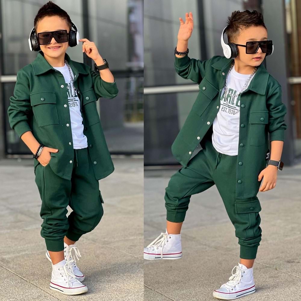 3-12 Yaş Erkek Fearles Baskılı 3lü Eşofman Takım- 60276750 - YEŞİL