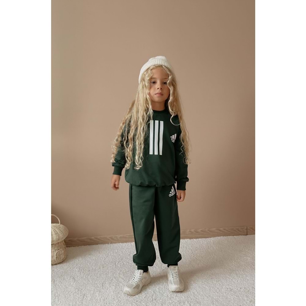 5-14 Yaş Adidas Baskılı Erkek Eşofman Takım- 5011360 - HAKİ YEŞİL