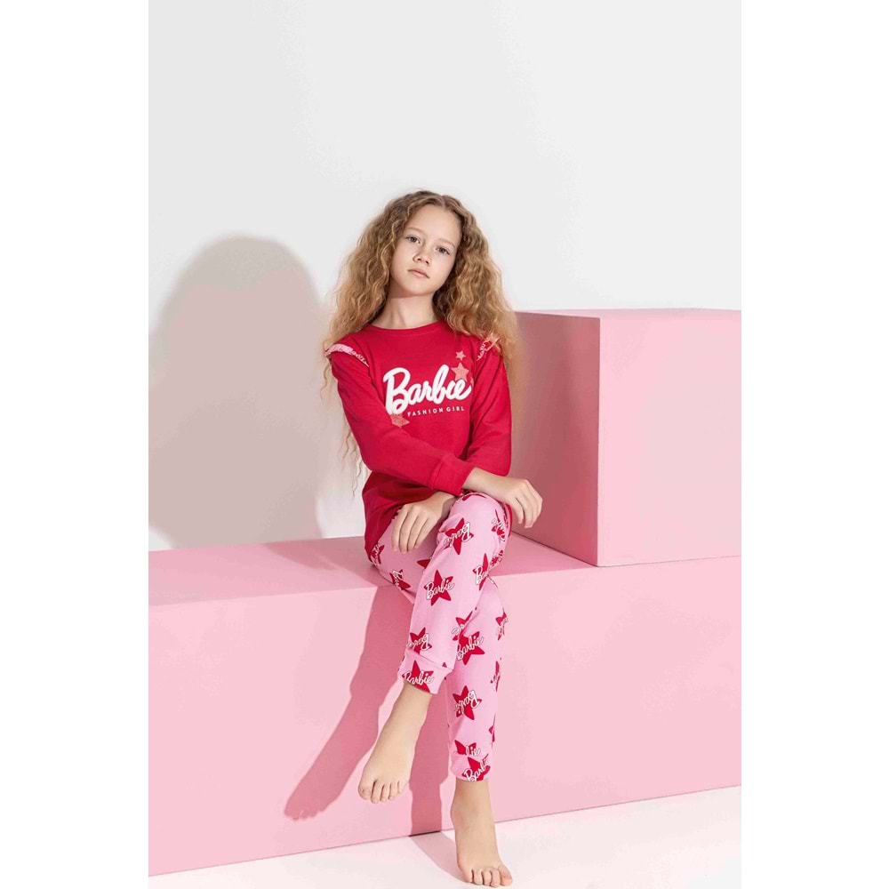 Tarık 5-9 Yaş Kız Çocuk Barbie Baskılı İnterlok Pijama Takımı 3204270 - NAR ÇİÇEĞİ