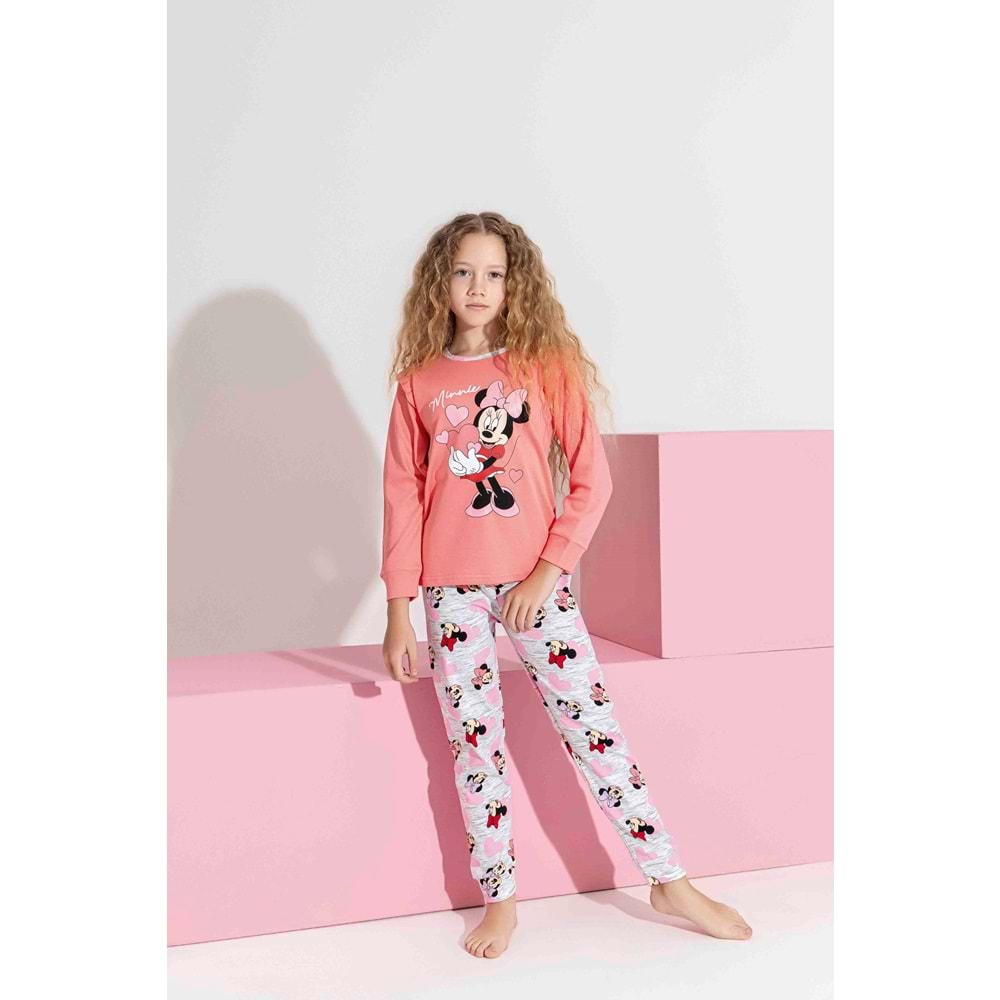Tarık 5-9 Yaş Kız Çocuk Minie Baskılı İnterlok Pijama Takımı 3202270 - KOYU PEMBE