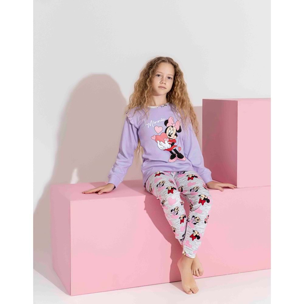 Tarık 5-9 Yaş Kız Çocuk Minie Baskılı İnterlok Pijama Takımı 3202270 - LİLA