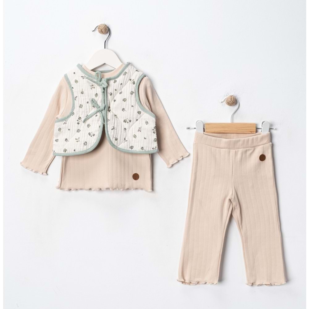 Via Girls Üçlü Yelekli Takım-9728320 - EKRU