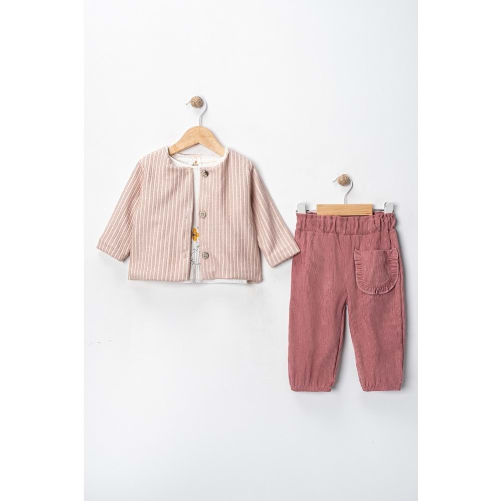 Via Girls Üçlü Hırkalı Takım-9721370 - PUDRA