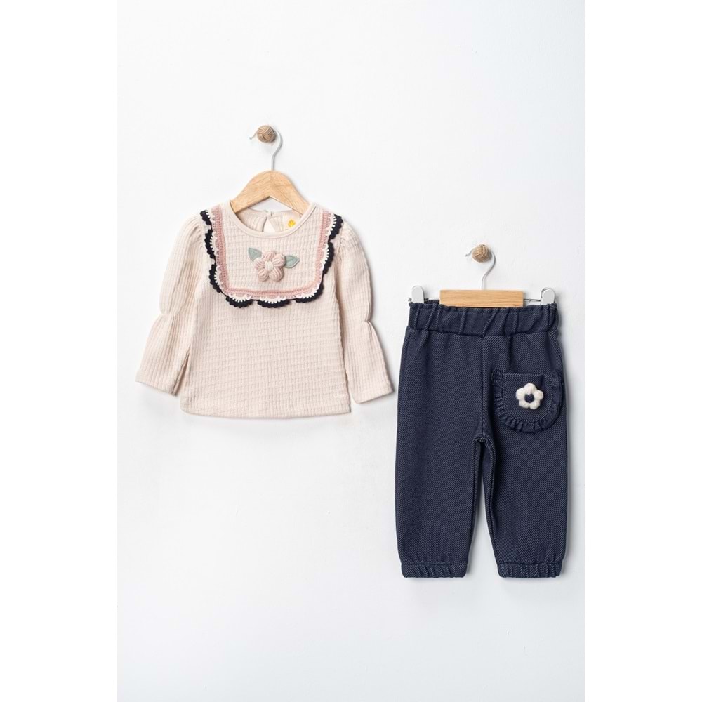 Via Girls İkili Çiçek Detaylı Takım-9778285 - LACİVERT