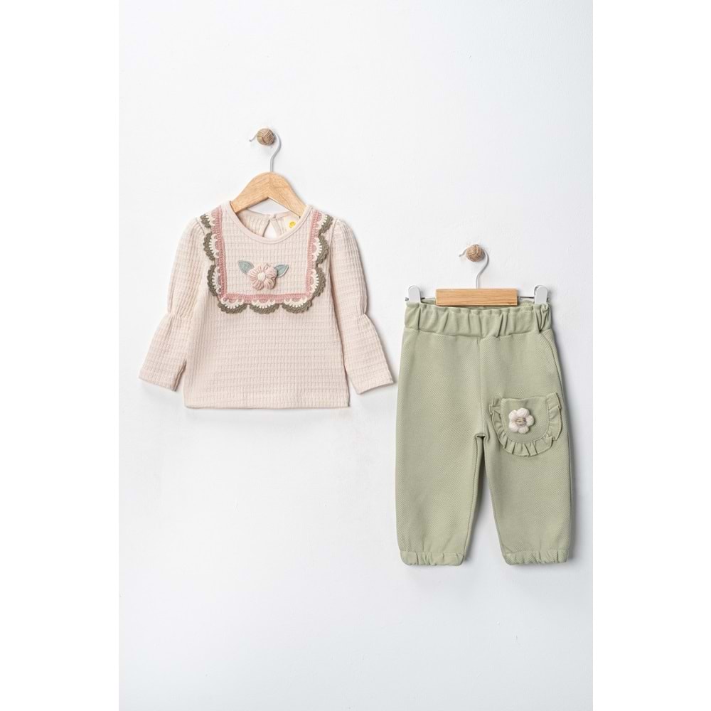 Via Girls İkili Çiçek Detaylı Takım-9778285 - SU YEŞİLİ