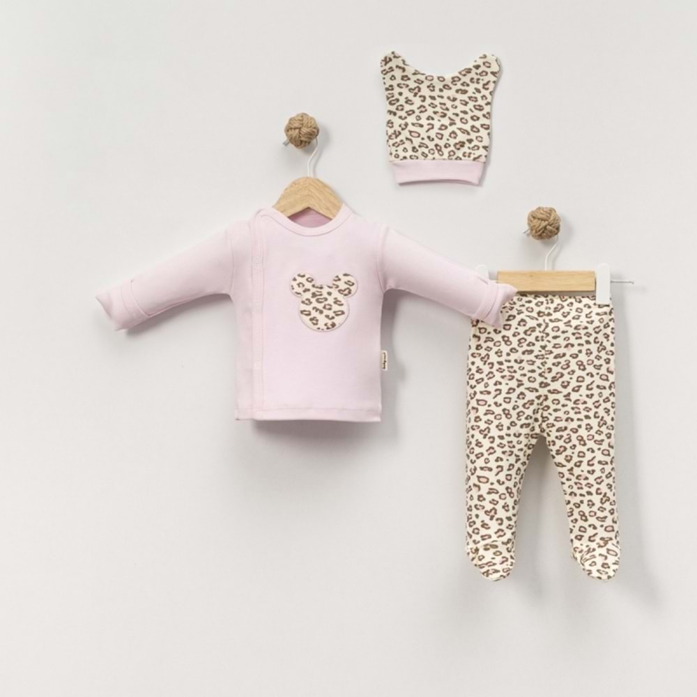 Babycan 9423 Leopar Üçlü Yenidoğan Takım - PEMBE