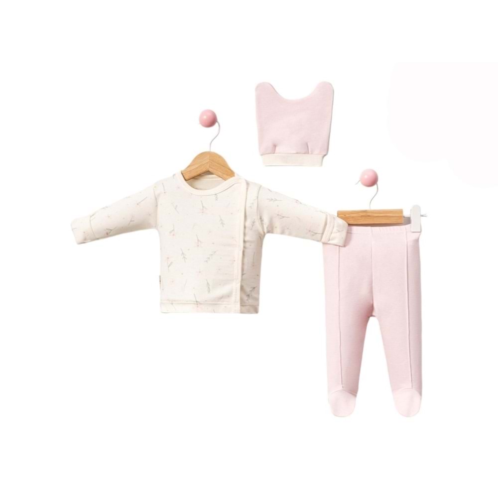 Babycan 9351 Dijital Çiçekli Üçlü Yenidoğan Takım - PEMBE