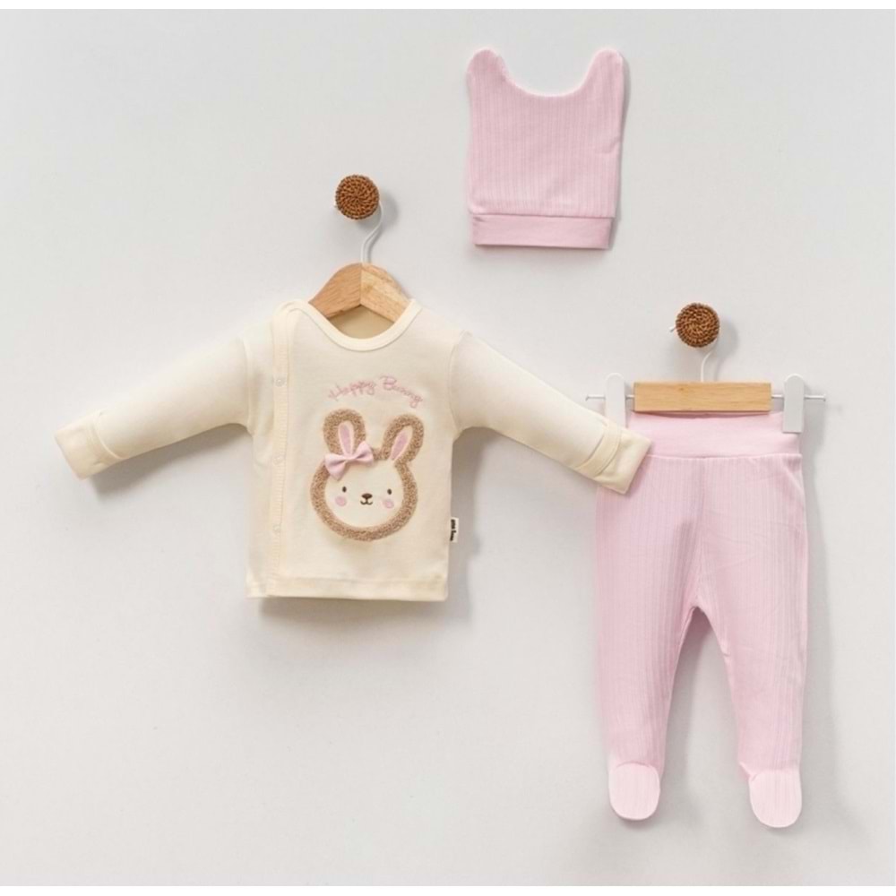 Babycan 9406 Tokalı Tavşan Üçlü Yenidoğan Takım - PEMBE