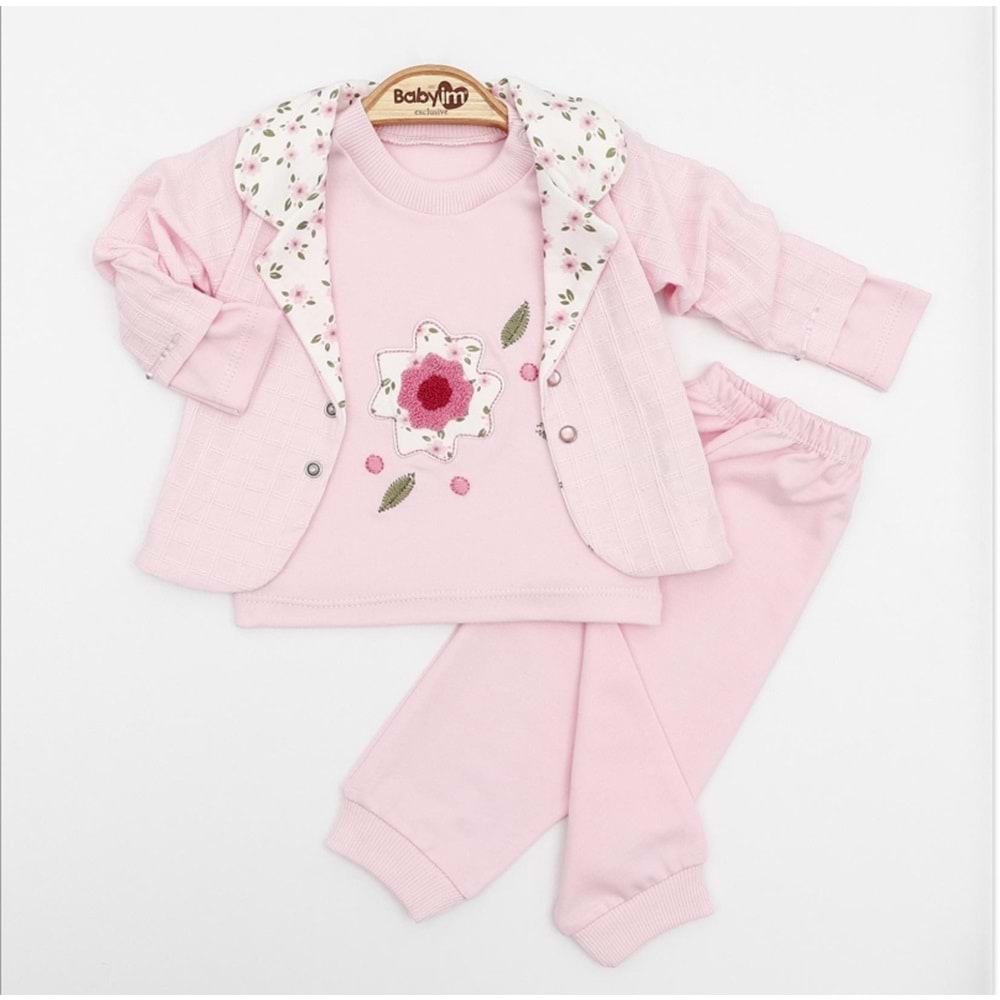 Babyim 1978 3-6-9 Kız Çiçekli Hırkalı Bebek Takım - PEMBE