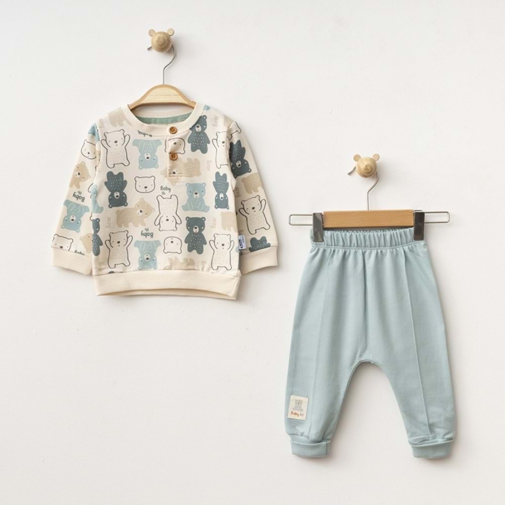 Baby Hi Erkek 9-18 Aylık Ayıcıklı İkili Takım-738175 - SU YEŞİLİ