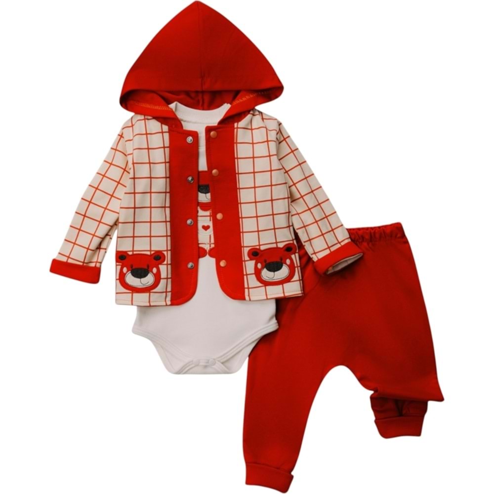 Mini Pakel 3-12 Aylık Erkek Cepleri Ayılı Üçlü Takım-1367235 - TURUNCU