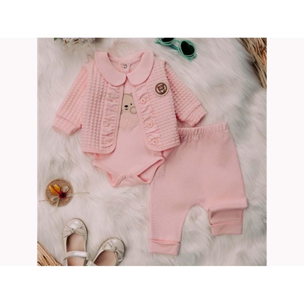 Mini Pakel 3-12 Aylık Kız Kapotineli Hırkalı Üçlü Takım-1389285 - SOMON