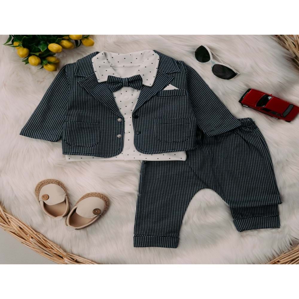 Mini Pakel 3-12 Aylık Erkek Mendilli Hırkalı Üçlü Takım-1385300 - LACİVERT