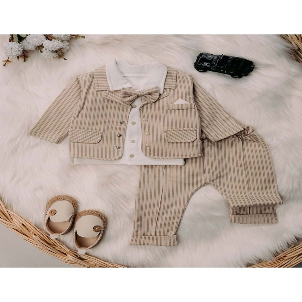 Mini Pakel 3-12 Aylık Erkek Ceketli Üçlü Takım-1363300 - AÇIK KAHVE