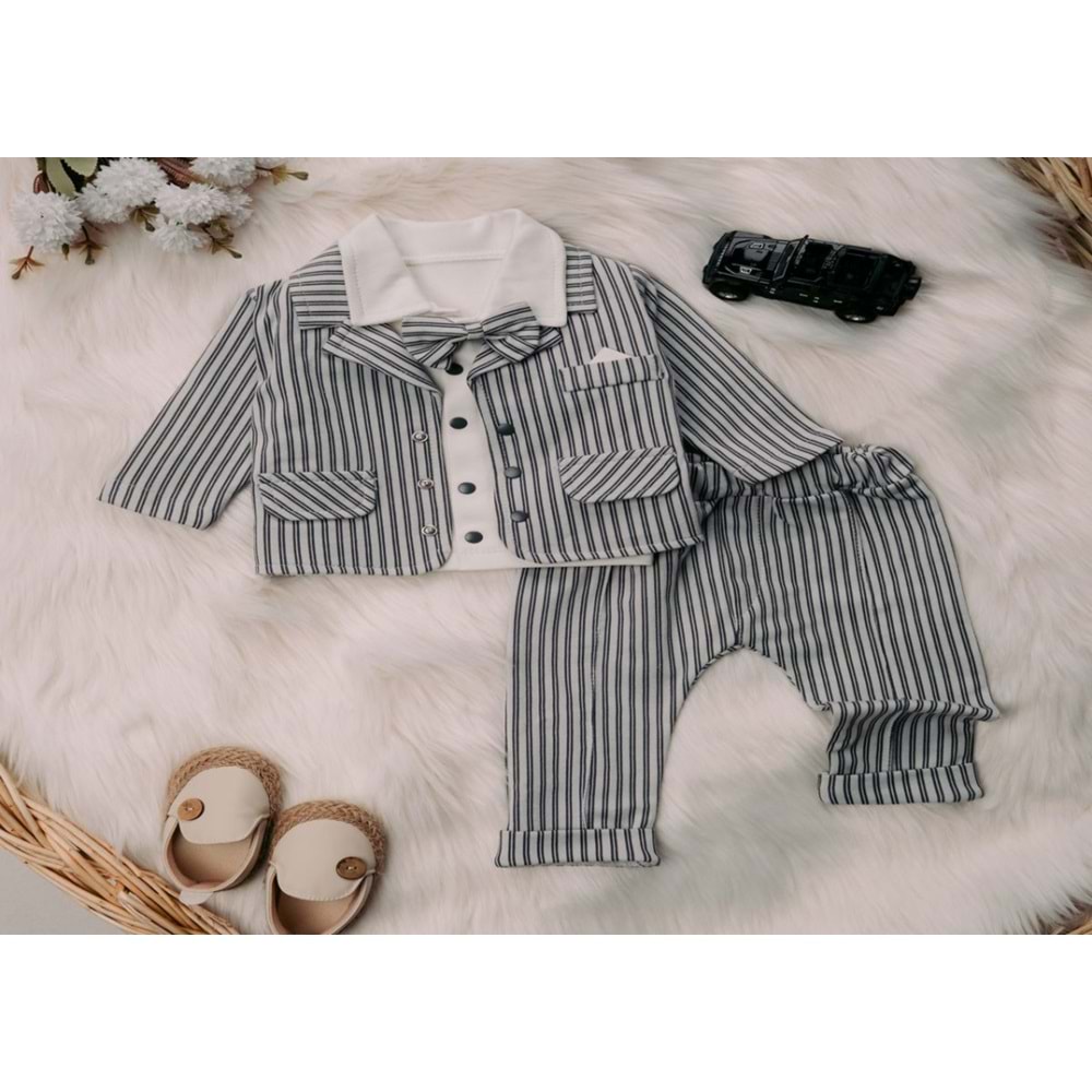 Mini Pakel 3-12 Aylık Erkek Ceketli Üçlü Takım-1363300 - MAVİ