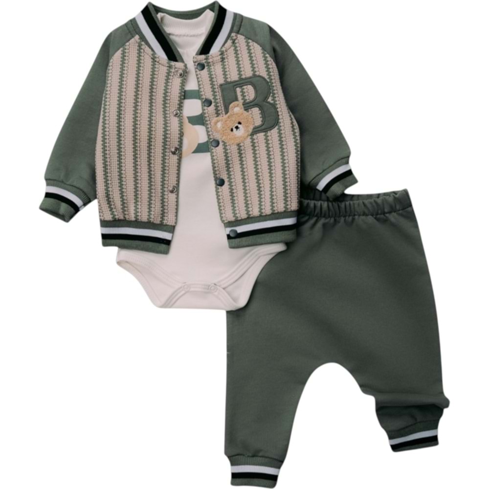 Mini Pakel 3-9 Aylık Erkek Kolej Ceketli Üçlü Takım-1380270 - YEŞİL