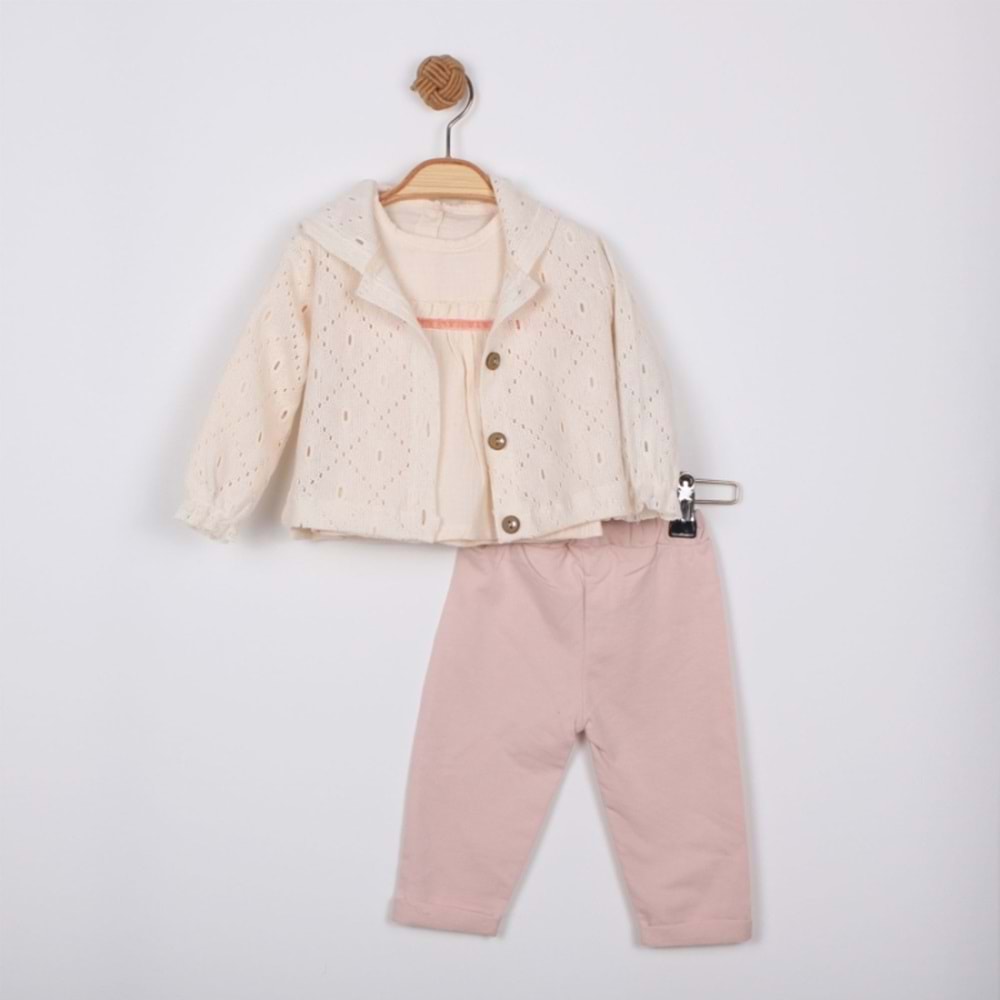 Minino Kız Dantelli Hırkalı Takım-1601310 - SOMON