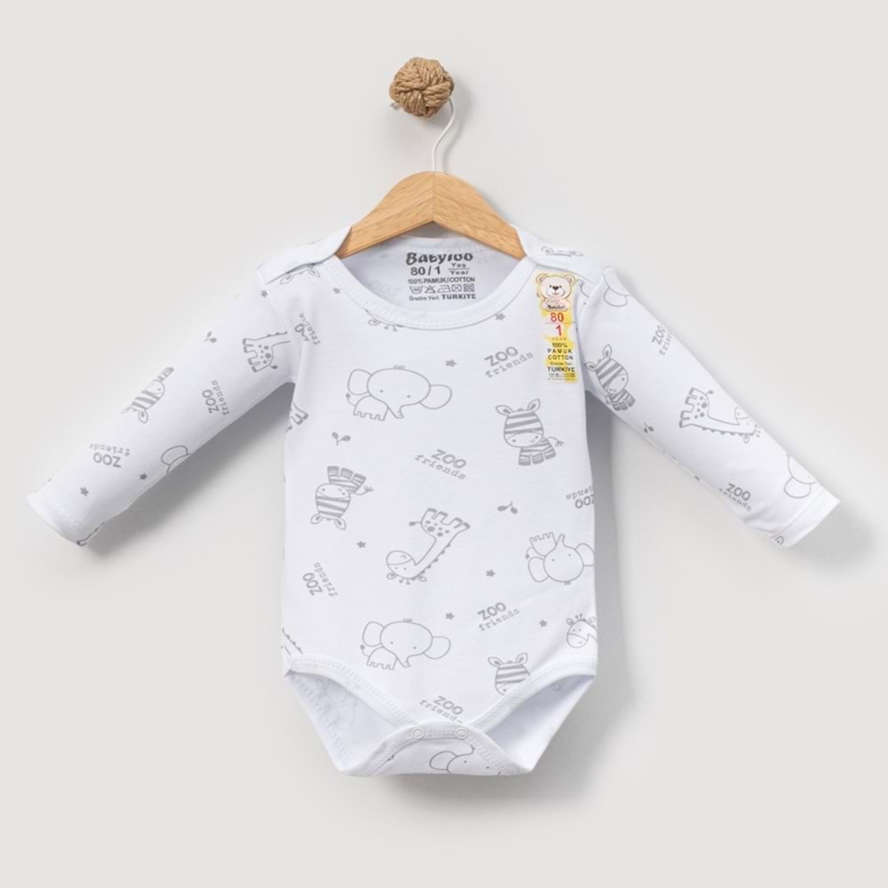 Babytoo 1-3 Yaş Bebek Uzun Kollu Çıtçıtlı Badi Safari-70830160 - BEYAZ