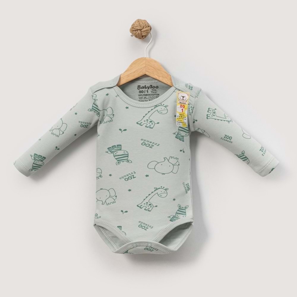 Babytoo 1-3 Yaş Bebek Uzun Kollu Çıtçıtlı Badi Safari-70830160 - YEŞİL