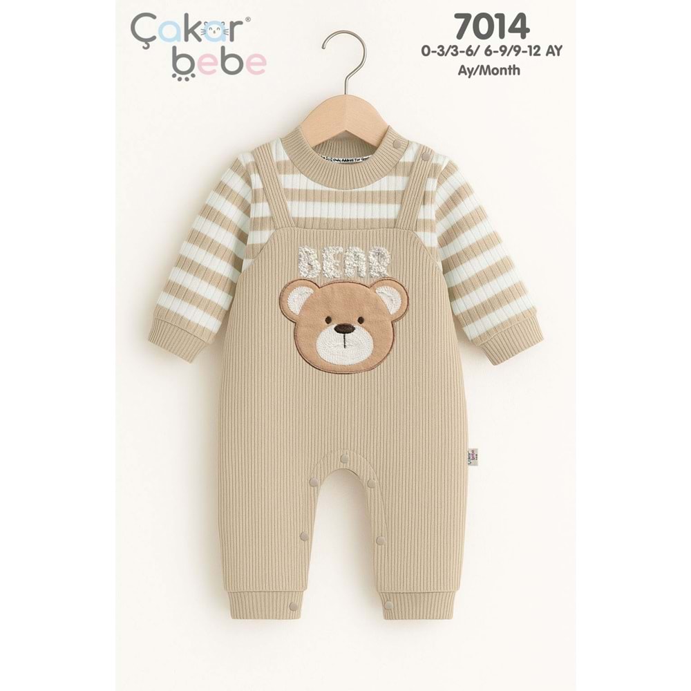 Çakar Bebe 3-12 Aylık Çizgili Erkek Tulum-7014145 - BEJ