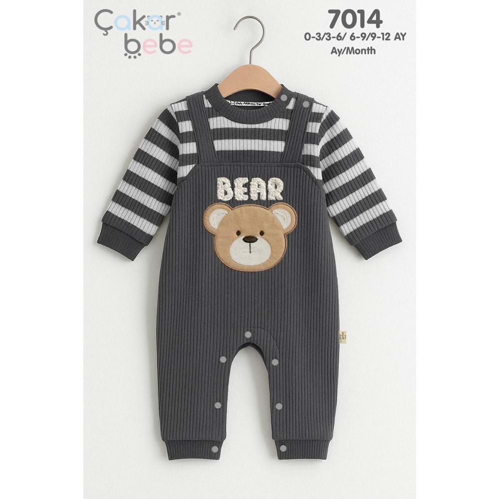 Çakar Bebe 3-12 Aylık Çizgili Erkek Tulum-7014145 - GRİ