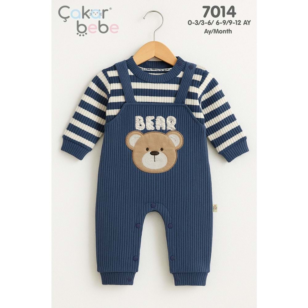 Çakar Bebe 3-12 Aylık Çizgili Erkek Tulum-7014145 - MAVİ