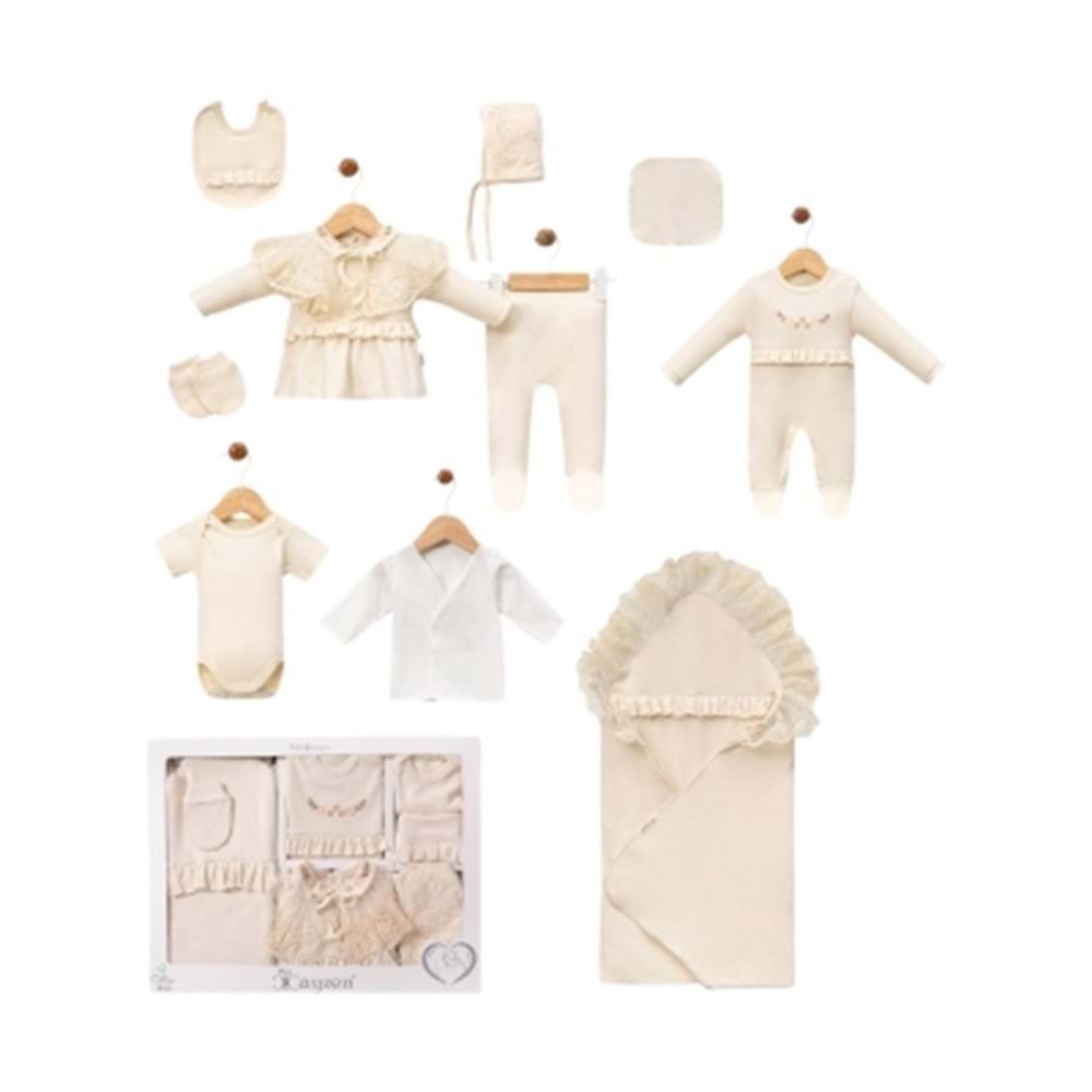 Cayzen Mobil Yakalı Dantel Kız 10 Parça Hastane Çıkışı 3032888 - BEJ