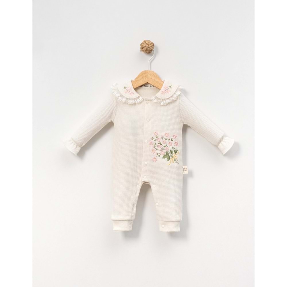 Çakar Bebe 3-12 Aylık Çıtır Nakışlı Tulum -8027140 - KREM