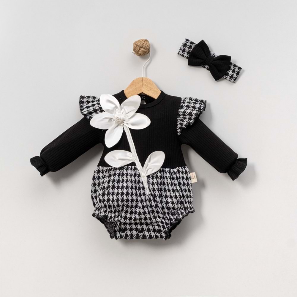 Çakar Bebe 6-18 Aylık Kaz Ayaği Güllü Romper-8036178 - SİYAH