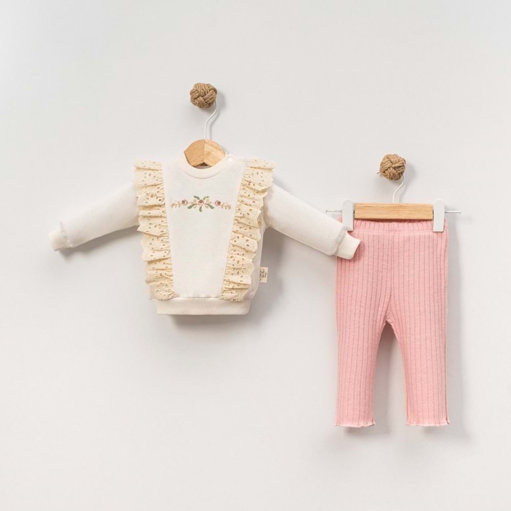 Çakar Bebe 6-18 Aylık Güllü Nakışlı 2li Takım -8035155 - KREM