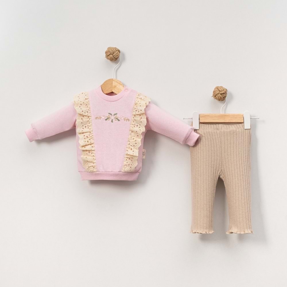 Çakar Bebe 6-18 Aylık Güllü Nakışlı 2li Takım -8035155 - PEMBE