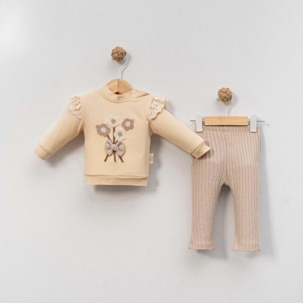 Çakar Bebe 6-18 Aylık Çiçek Süzine 2 li Takım-8045120 - BEJ