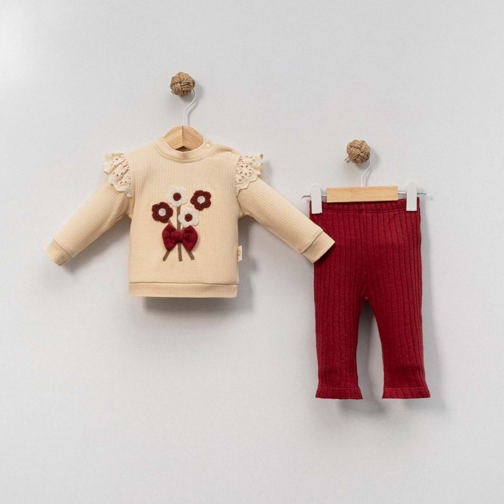 Çakar Bebe 6-18 Aylık Çiçek Süzine 2 li Takım-8045120 - BORDO