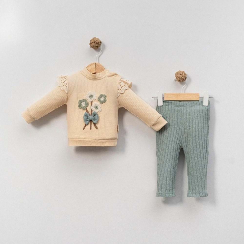 Çakar Bebe 6-18 Aylık Çiçek Süzine 2 li Takım-8045120 - SU YEŞİLİ