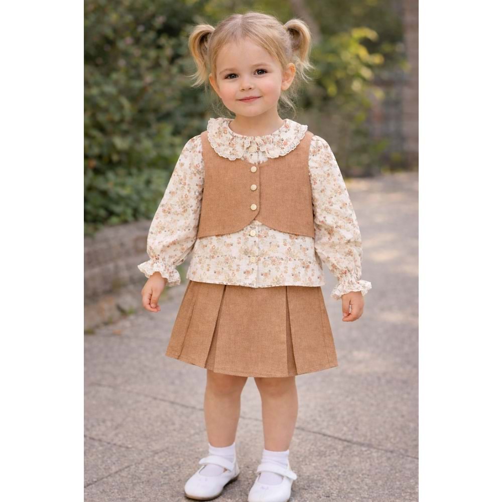 Kumru Kız Çiçekli Yelek Etekli Takım 2-5 Yaş - 4437485 - SOMON