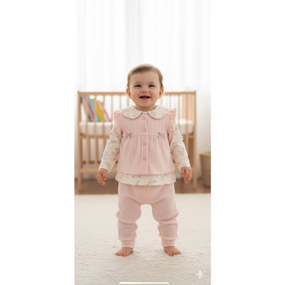 Kumru Fiyonklu Yelekli Kız 3 lü Takım 6-18 Aylık-4460422 - SOMON