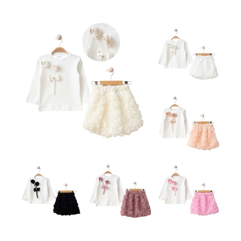 Lumia Fiyonklu Güllü Lase Etekli Kız Takım 2-5 Yaş-4131252 - SİYAH