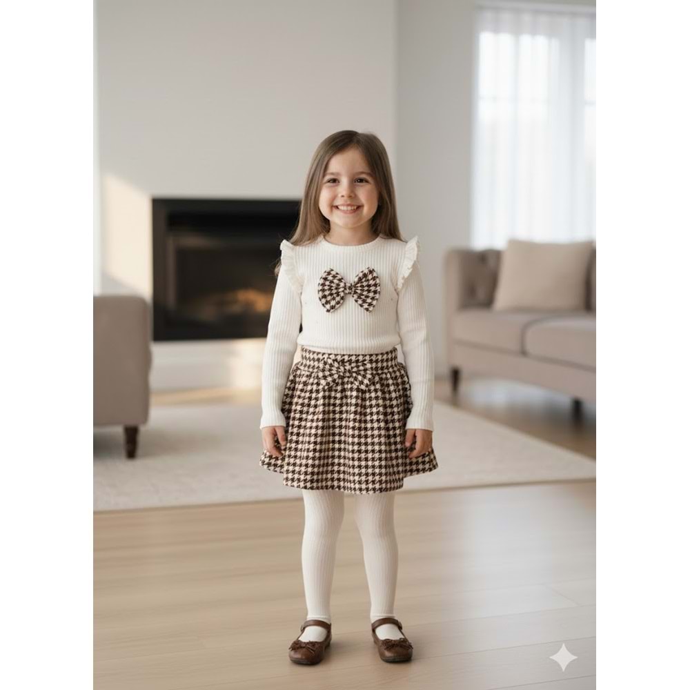 Deco Taşlı Fiyonklu Etekli Takım 9-24 Aylık-56439219 - KAHVERENGİ