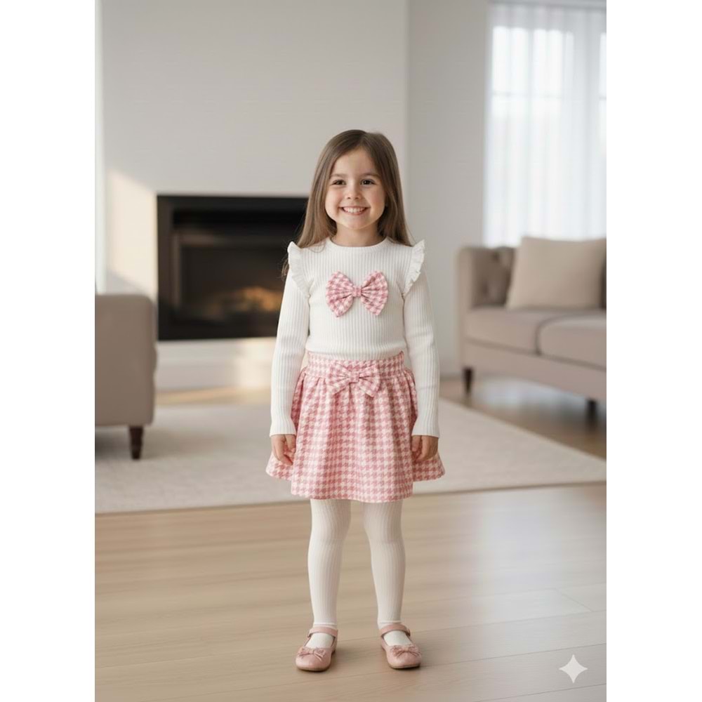 Deco Taşlı Fiyonklu Etekli Takım 9-24 Aylık-56439219 - PEMBE