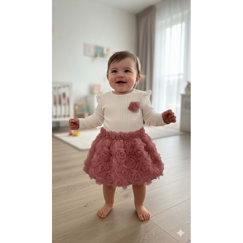 Deco Aksesurarlı Gül Etekli İkili Takım 9-24 Aylık-56697327 - GÜL KURUSU