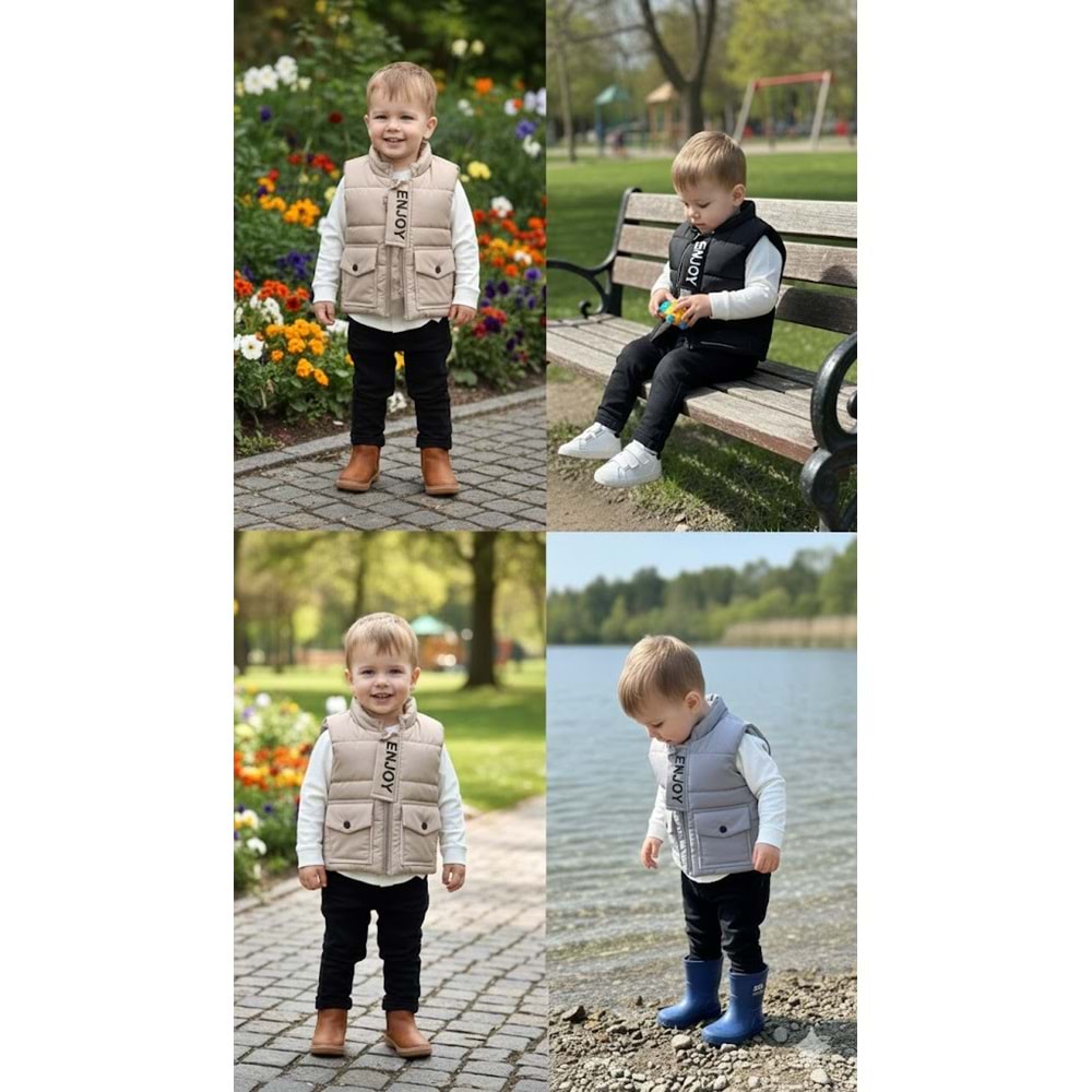 Hippıl Enjoy Yazılı Yelekli 3 Lü Erkek Takım 1-4 Yaş -7065698 - GRİ