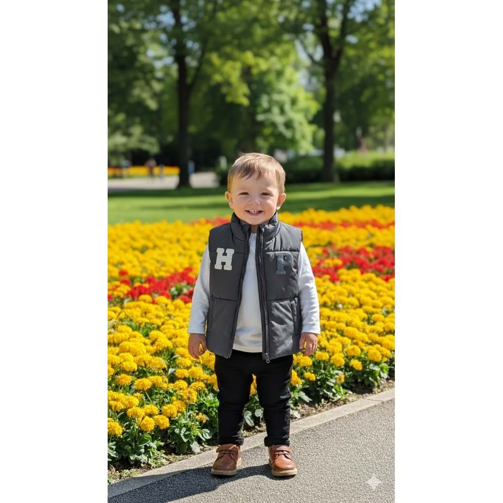 Hippıl Yelekli Çizgili Erkek Üçlü Takım 2-5 Yaş-7061788 - FÜME