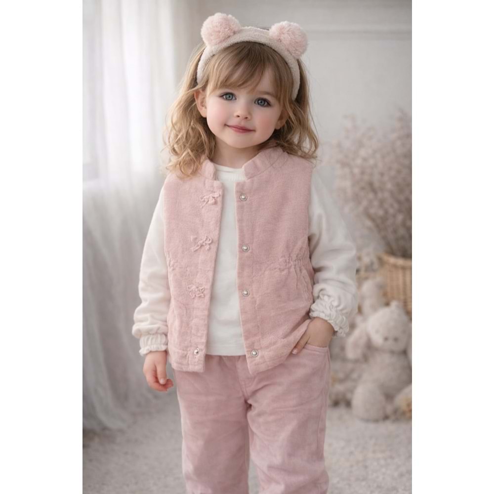 Bebiço Kız Yelekli Fiyonklu 3 lü Takım 6-24 Aylık-5429580 - PEMBE