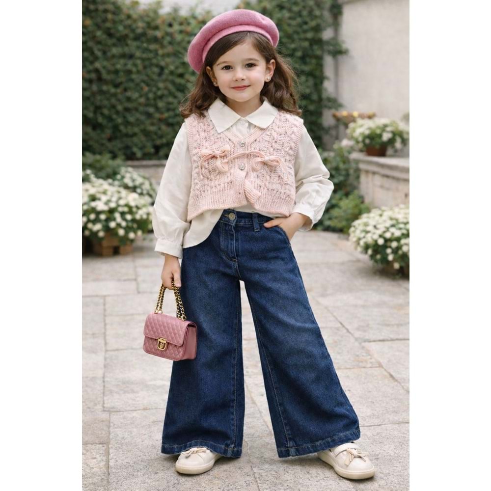 Miss Elitte Örgü Yelekli Taş Detaylı 3 Lü Takım 6-9 Yaş-1027970 - PEMBE