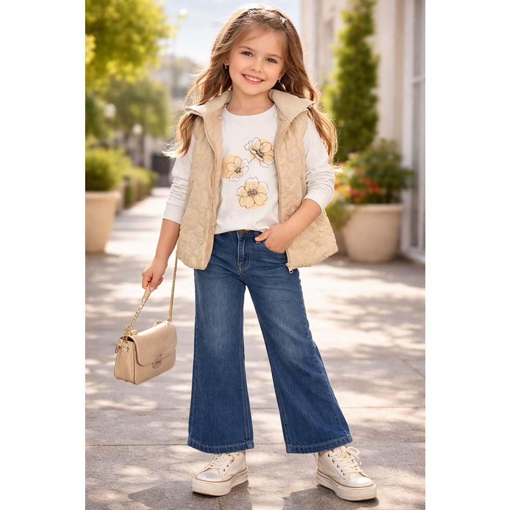 Miss Elitte Kelebek Baskılı Yelekli 3 Lü Takım 6-9 Yaş-1005960 - BEJ