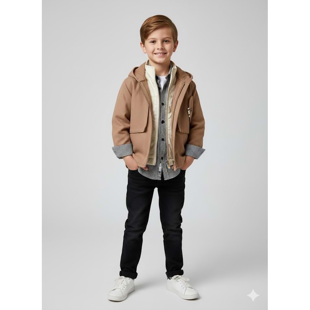 Yavrucak Kare Gömlekli Montlu 4 Lü Takım 1-4 Yaş-3807661 - KAHVERENGİ