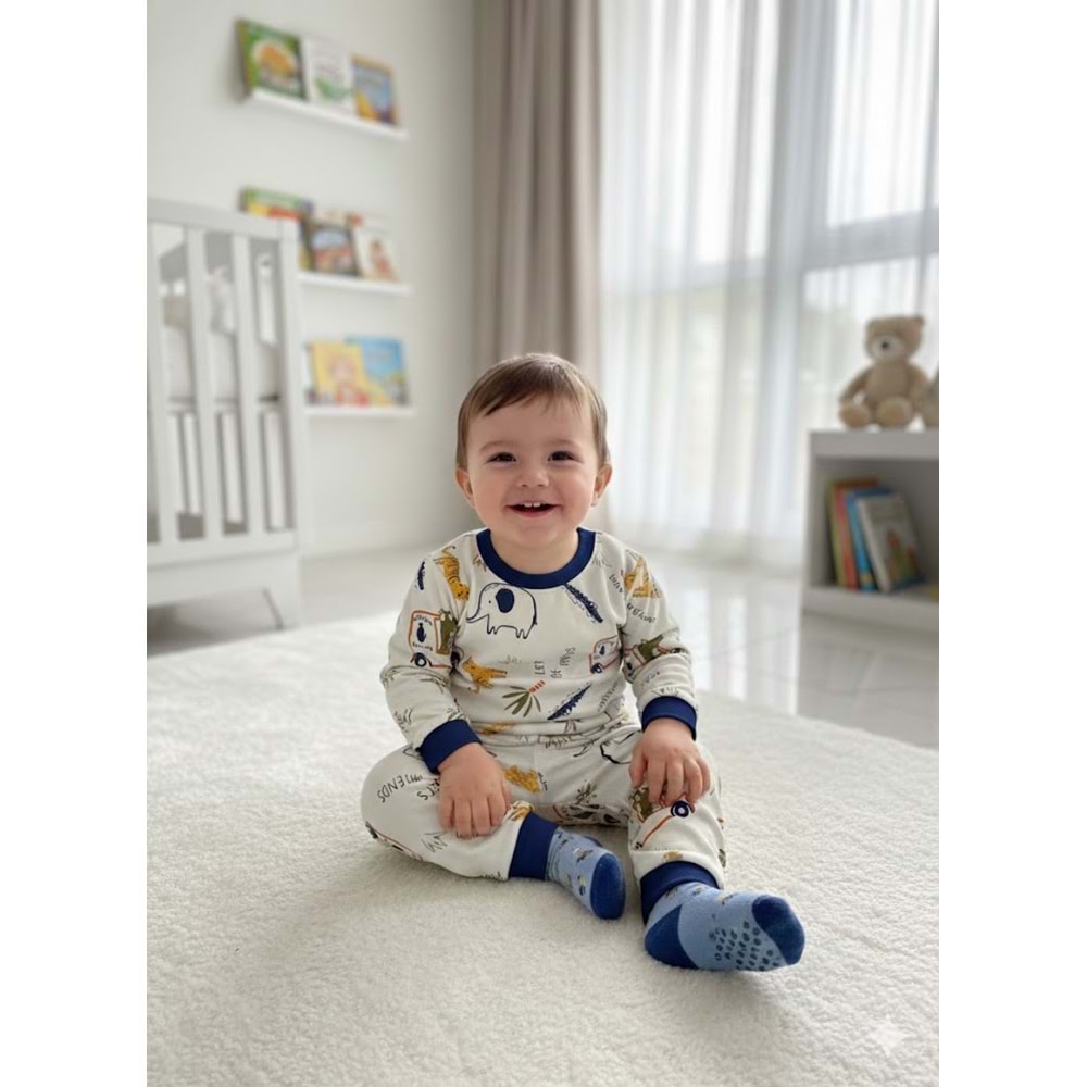 Miniworld Erkek 6-24 Aylık Araba Baskılı Sıfır Yaka Pijama Takımı-18721155 - İNDİGO